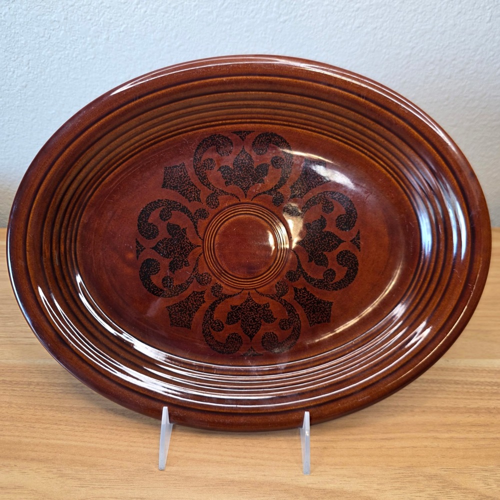 1967 Vintage Fiesta Sheffield Amberstone Brown Oval Serving Platter 12.5" x 10"